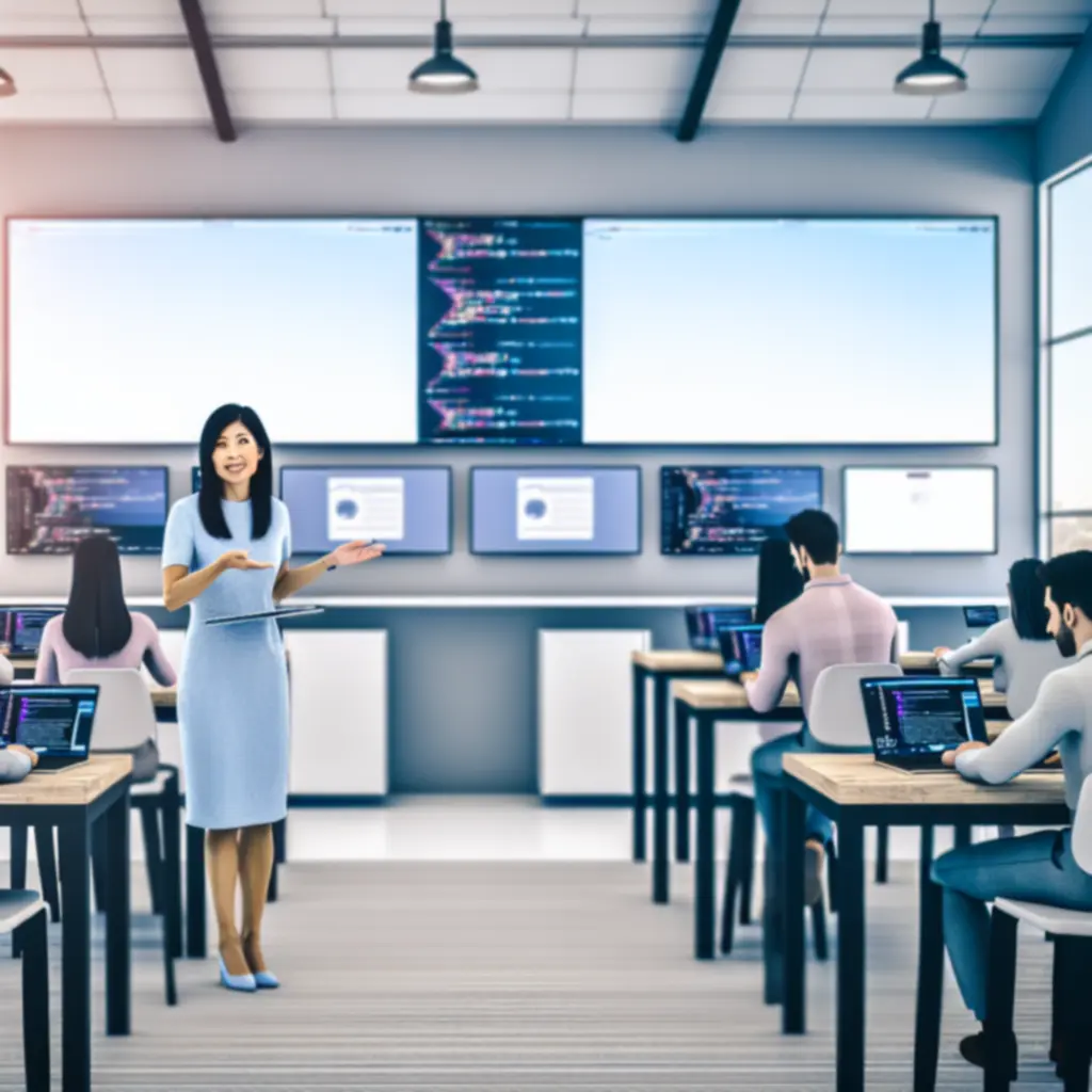 Instruktor prowadzący zajęcia online z grupą studentów